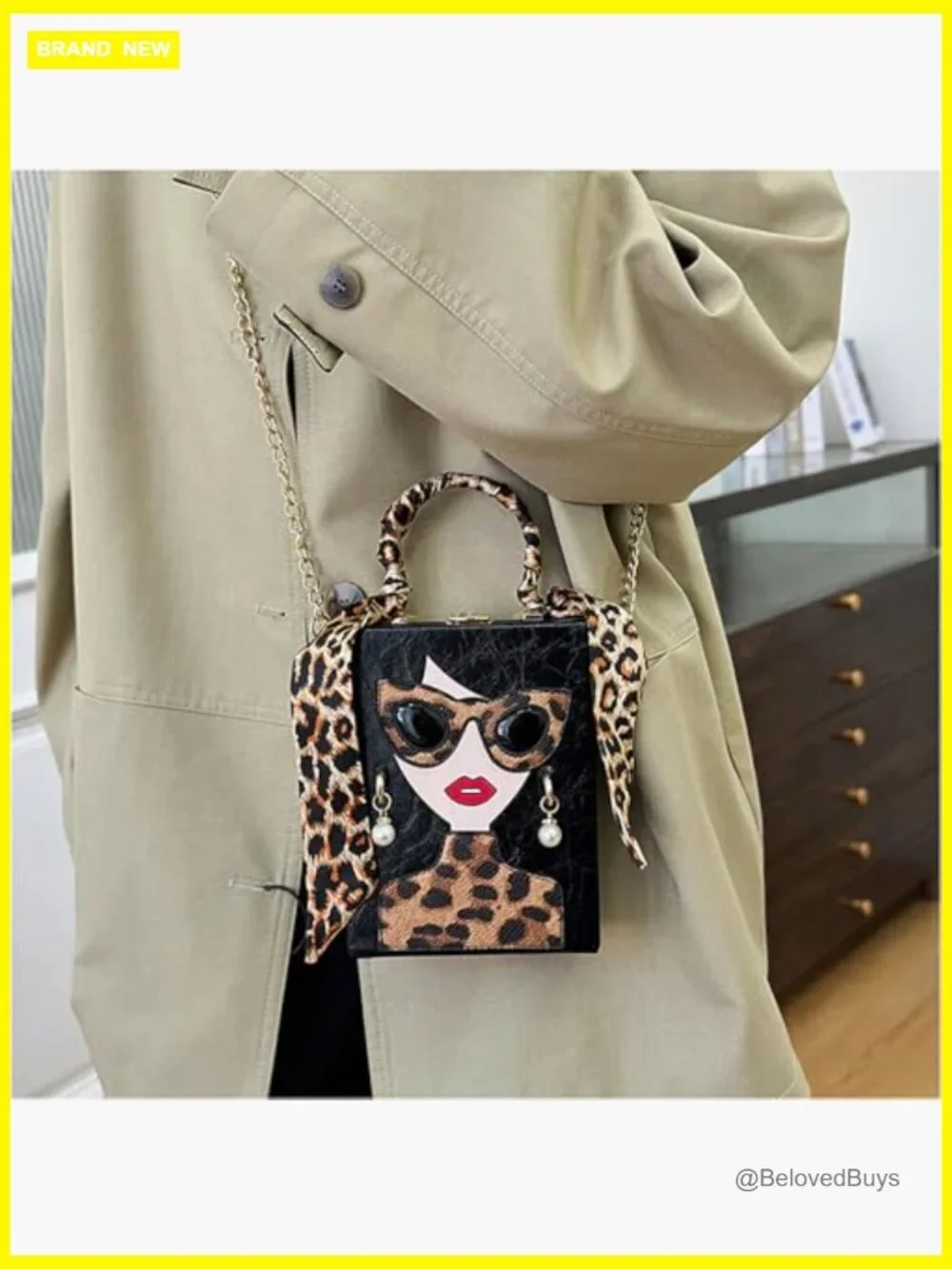 Funky 3D Lady Face PU Leather Satchel Handbag Tote Purse Crossbody Hobo